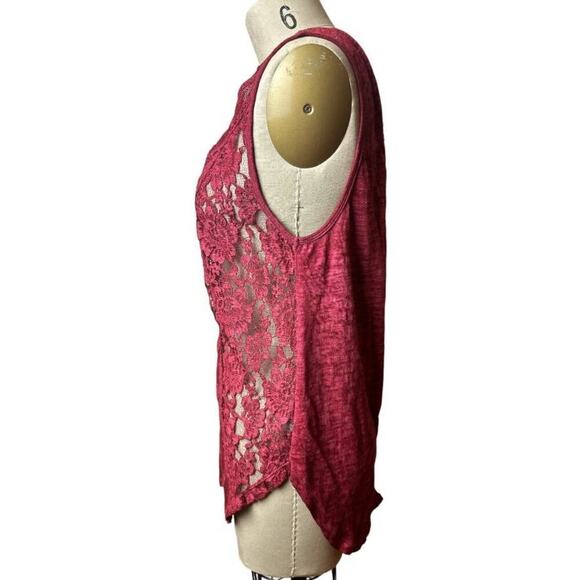 Free People Burgundy Lace Front Sleeveless Top Blouse Women's Size M - Picture 3 of 6